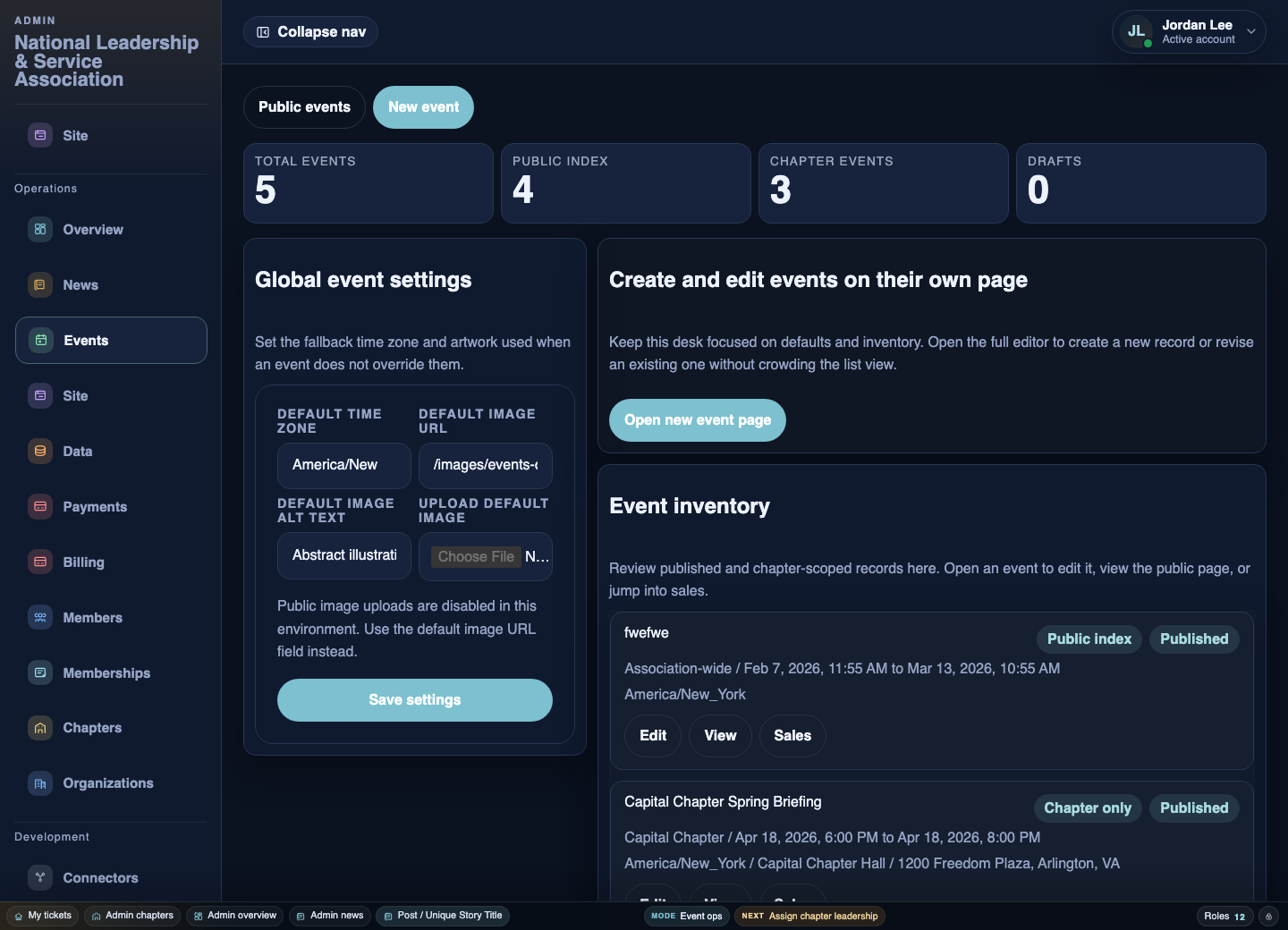 Associations OS events desk screen