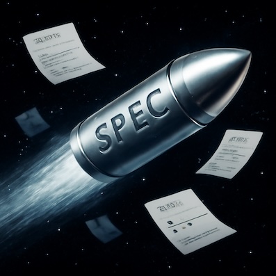 Notebook filled with handwritten specs next to a laptop